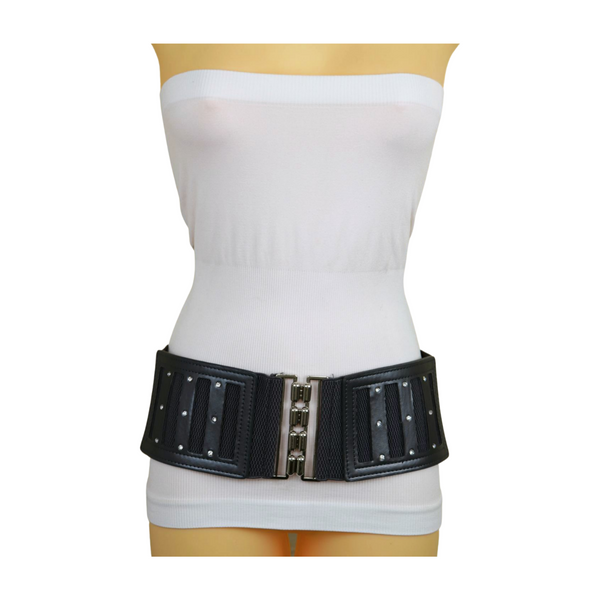 Brand New Women CHARCOAL Dark Grey Elastic Fashion Belt Silver Buckle  S M