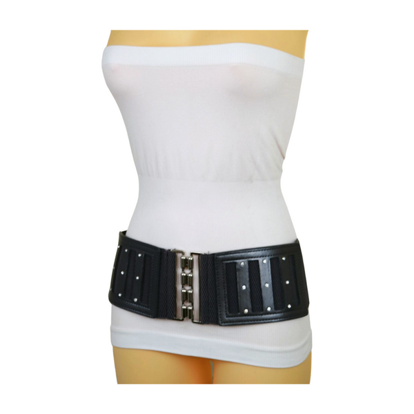 Brand New Women CHARCOAL Dark Grey Elastic Fashion Belt Silver Buckle  S M