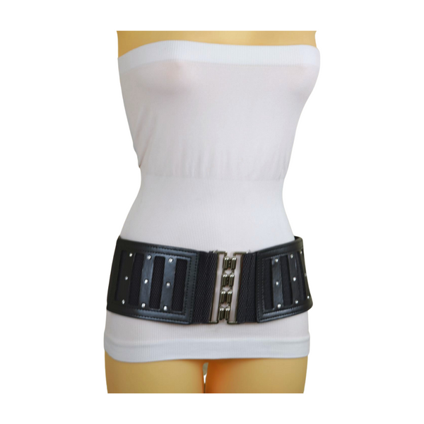 Brand New Women CHARCOAL Dark Grey Elastic Fashion Belt Silver Buckle  S M