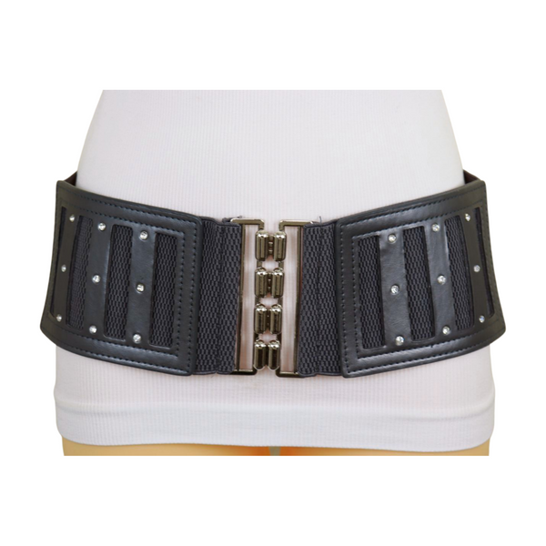 Brand New Women CHARCOAL Dark Grey Elastic Fashion Belt Silver Buckle  S M