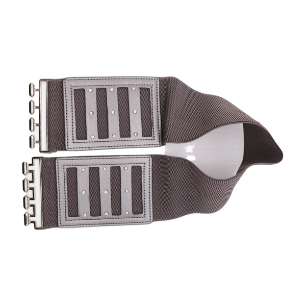 Brand New Women CHARCOAL Dark Grey Elastic Fashion Belt Silver Buckle  S M