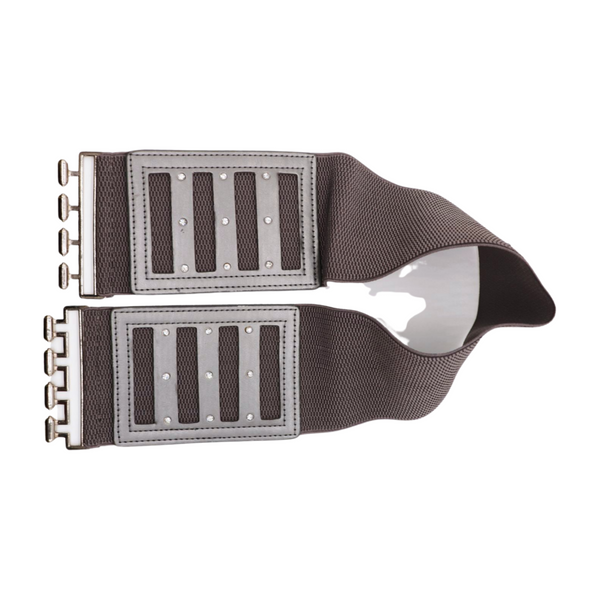 Brand New Women CHARCOAL Dark Grey Elastic Fashion Belt Silver Buckle  S M
