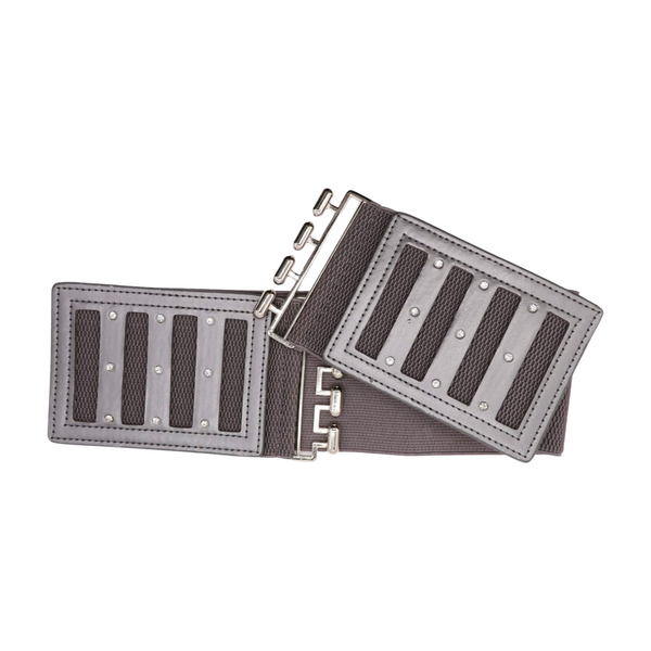 Brand New Women CHARCOAL Dark Grey Elastic Fashion Belt Silver Buckle  S M