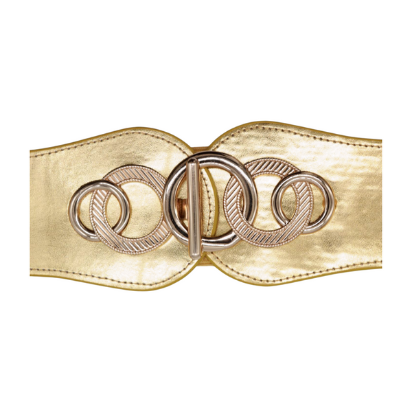 Brand New Women Gold Faux Leather Elastic Belt Circle Hook Buckle S M