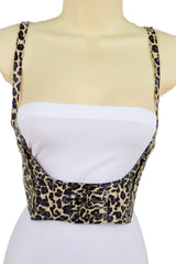 Brown Stretch Leopard High Waist Corset Shoulder Strap Fashion Belt Size M