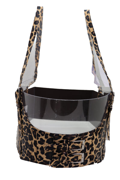 Brand New Women Brown Stretch Leopard High Waist Corset Shoulder Strap Fashion Belt Size M
