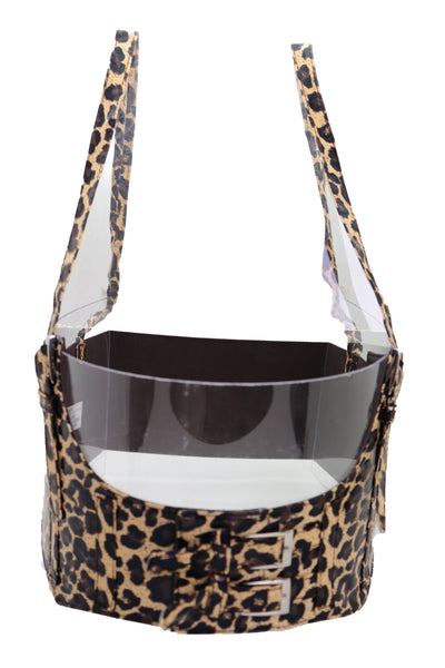 Brand New Women Brown Stretch Leopard High Waist Corset Shoulder Strap Fashion Belt Size M