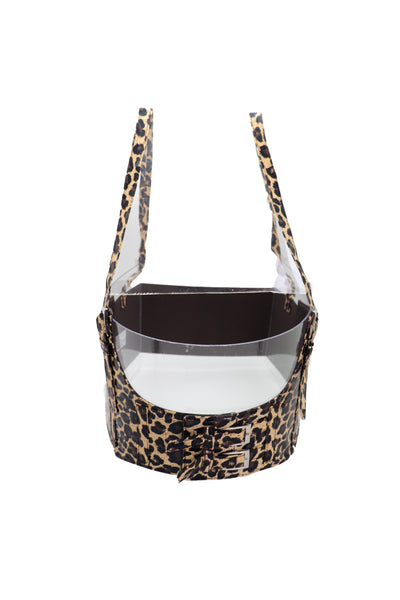 Brand New Women Brown Stretch Leopard High Waist Corset Shoulder Strap Fashion Belt Size M