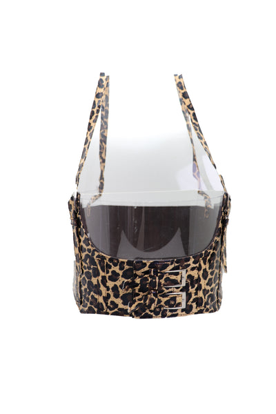 Brand New Women Brown Stretch Leopard High Waist Corset Shoulder Strap Fashion Belt Size M