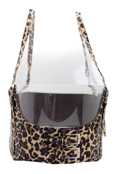 Brand New Women Brown Stretch Leopard High Waist Corset Shoulder Strap Fashion Belt Size M