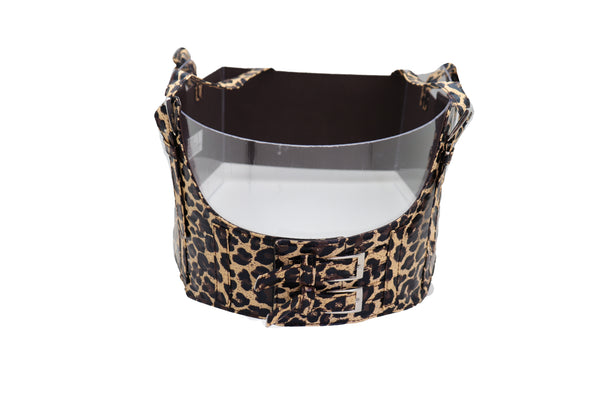 Brand New Women Brown Stretch Leopard High Waist Corset Shoulder Strap Fashion Belt Size M