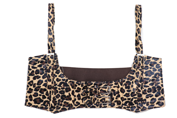 Brand New Women Brown Stretch Leopard High Waist Corset Shoulder Strap Fashion Belt Size M