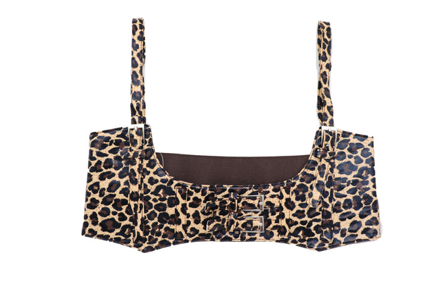 Brand New Women Brown Stretch Leopard High Waist Corset Shoulder Strap Fashion Belt Size M