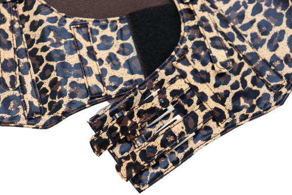 Brand New Women Brown Stretch Leopard High Waist Corset Shoulder Strap Fashion Belt Size M
