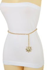 Gold Metal Chain Narrow Waistband Fashion Belt Sun Charm Plus Size XL XXL
