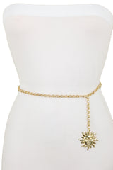 Gold Metal Chain Links Skinny Trendy Belt Hip High Waist Sun Charm M L XL