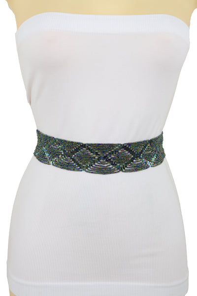 Brand New Women Green Color Beads Waistband Trendy Tie Fashion Belt Hip Waist Fit Size S M