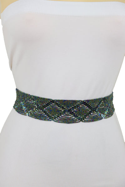 Brand New Women Green Color Beads Waistband Trendy Tie Fashion Belt Hip Waist Fit Size S M