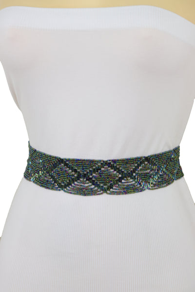 Brand New Women Green Color Beads Waistband Trendy Tie Fashion Belt Hip Waist Fit Size S M