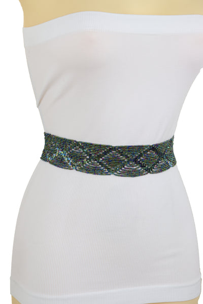 Brand New Women Green Color Beads Waistband Trendy Tie Fashion Belt Hip Waist Fit Size S M