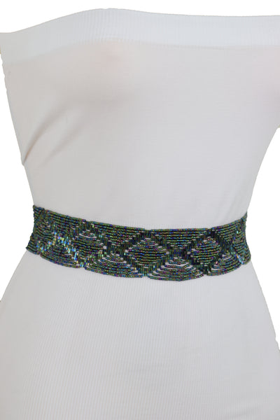 Brand New Women Green Color Beads Waistband Trendy Tie Fashion Belt Hip Waist Fit Size S M