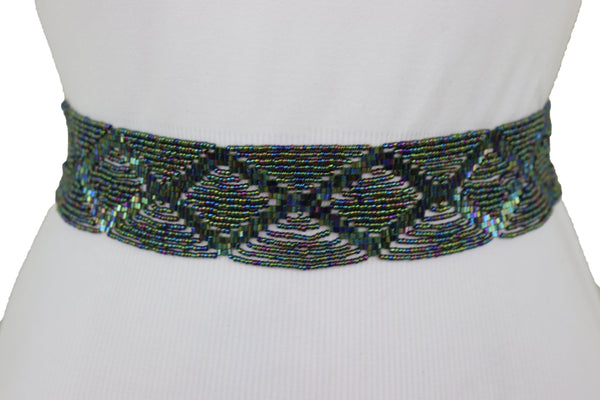 Brand New Women Green Color Beads Waistband Trendy Tie Fashion Belt Hip Waist Fit Size S M