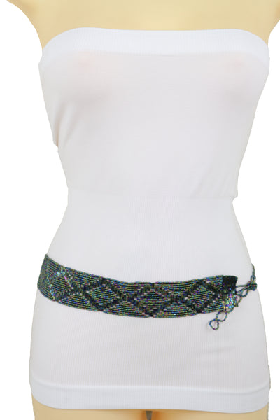 Brand New Women Green Color Beads Waistband Trendy Tie Fashion Belt Hip Waist Fit Size S M