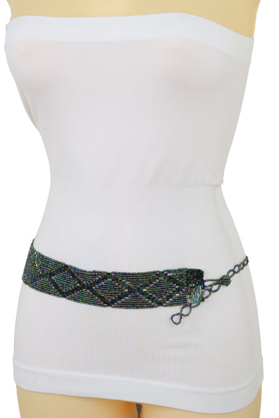 Brand New Women Green Color Beads Waistband Trendy Tie Fashion Belt Hip Waist Fit Size S M