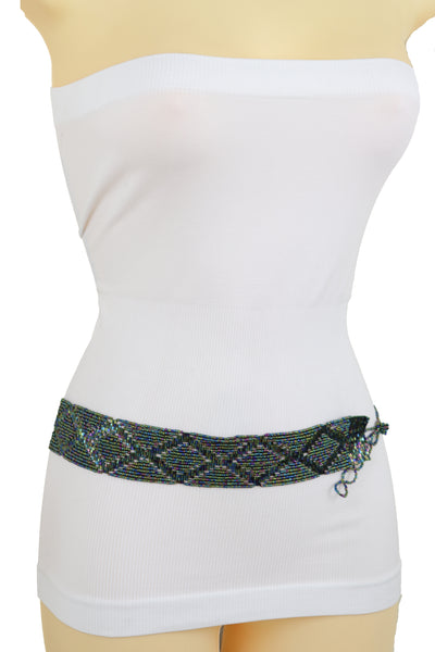 Brand New Women Green Color Beads Waistband Trendy Tie Fashion Belt Hip Waist Fit Size S M