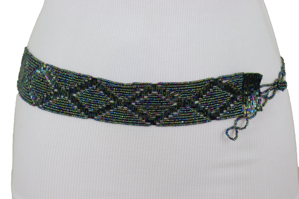 Brand New Women Green Color Beads Waistband Trendy Tie Fashion Belt Hip Waist Fit Size S M