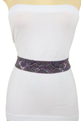 Purple Beads Wrap Around Tie Geometric Fashion Belt Hip Waist Fit Size S M