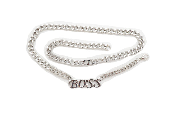 Brand New Women Silver Metal Chain Links Urban Fashion Hip Waist Belt BOSS Charm XS S M