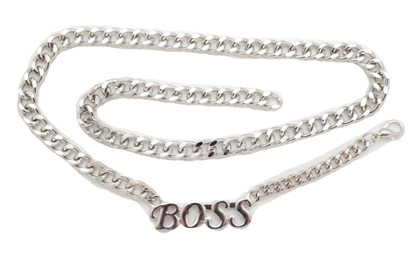 Brand New Women Silver Metal Chain Links Urban Fashion Hip Waist Belt BOSS Charm XS S M