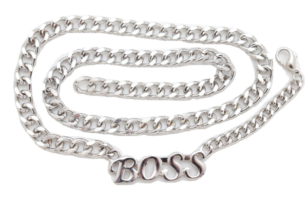 Brand New Women Silver Metal Chain Links Urban Fashion Hip Waist Belt BOSS Charm XS S M
