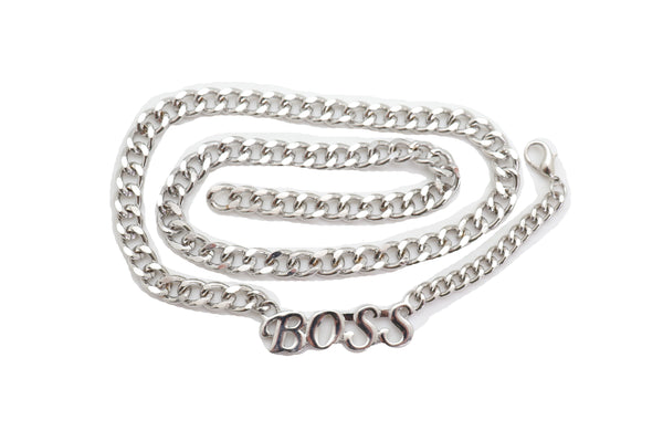 Brand New Women Silver Metal Chain Links Urban Fashion Hip Waist Belt BOSS Charm XS S M