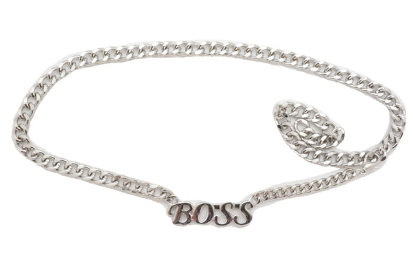 Brand New Women Silver Metal Chain Links Urban Fashion Hip Waist Belt BOSS Charm XS S M