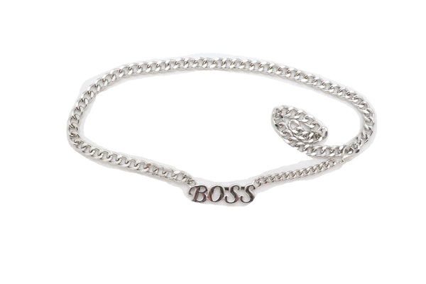 Brand New Women Silver Metal Chain Links Urban Fashion Hip Waist Belt BOSS Charm XS S M