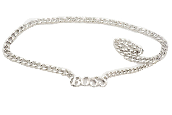 Brand New Women Silver Metal Chain Skinny Band Fashion Belt BOSS Charm Plus Size XL XXL