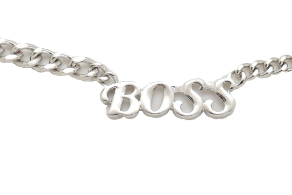 Brand New Women Silver Metal Chain Links Urban Fashion Hip Waist Belt BOSS Charm XS S M