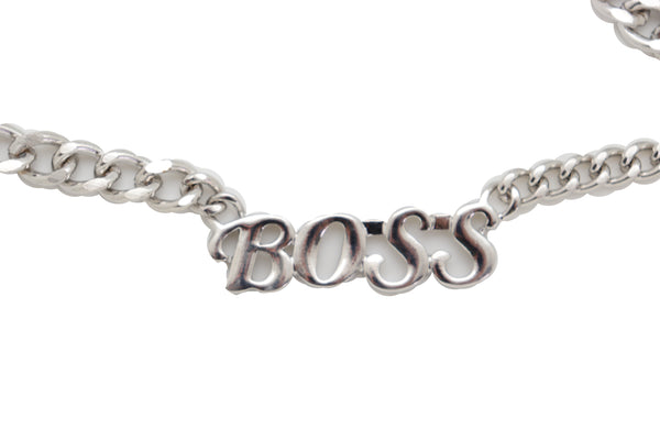 Brand New Women Silver Metal Chain Links Urban Fashion Hip Waist Belt BOSS Charm XS S M