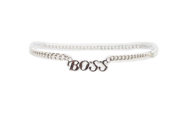 Brand New Women Silver Metal Chain Links Urban Fashion Hip Waist Belt BOSS Charm XS S M
