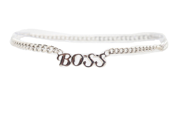 Brand New Women Silver Metal Chain Links Urban Fashion Hip Waist Belt BOSS Charm XS S M