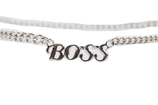 Brand New Women Silver Metal Chain Links Urban Fashion Hip Waist Belt BOSS Charm XS S M