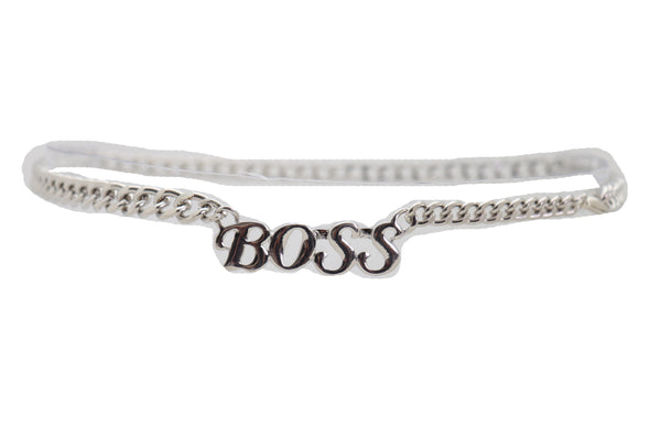 Brand New Women Silver Metal Chain Links Urban Fashion Hip Waist Belt BOSS Charm XS S M