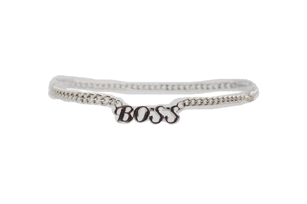 Brand New Women Silver Metal Chain Links Urban Fashion Hip Waist Belt BOSS Charm XS S M