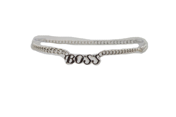 Brand New Women Silver Metal Chain Links Urban Fashion Hip Waist Belt BOSS Charm XS S M