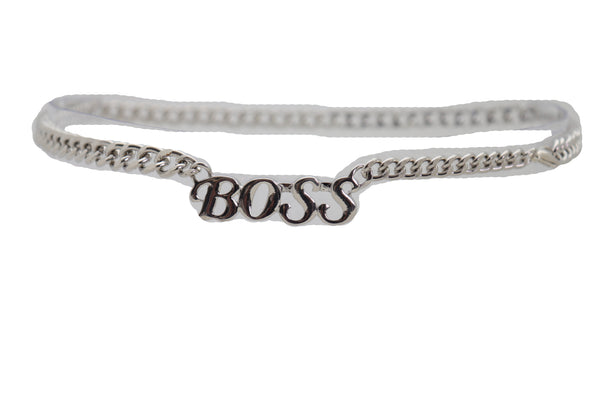 Brand New Women Silver Metal Chain Links Urban Fashion Hip Waist Belt BOSS Charm XS S M