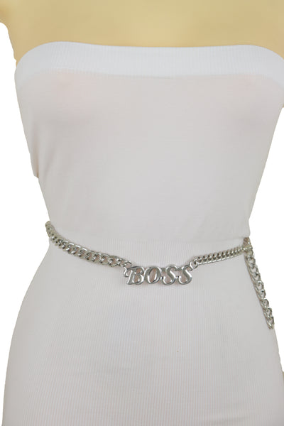 Brand New Women Silver Metal Chain Links Urban Fashion Hip Waist Belt BOSS Charm XS S M