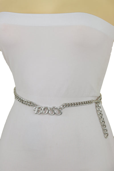 Brand New Women Silver Metal Chain Links Urban Fashion Hip Waist Belt BOSS Charm XS S M