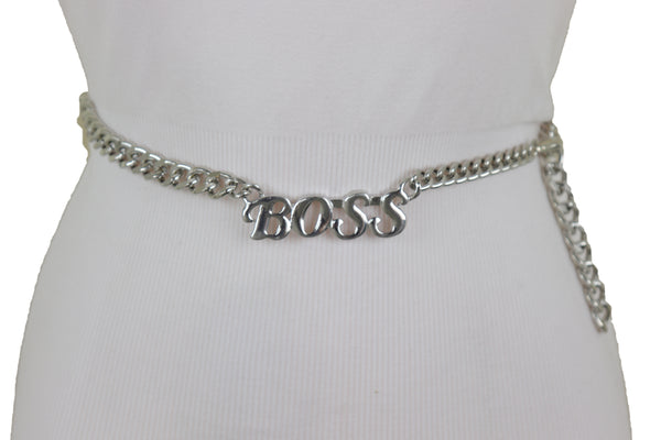 Brand New Women Silver Metal Chain Links Urban Fashion Hip Waist Belt BOSS Charm XS S M
